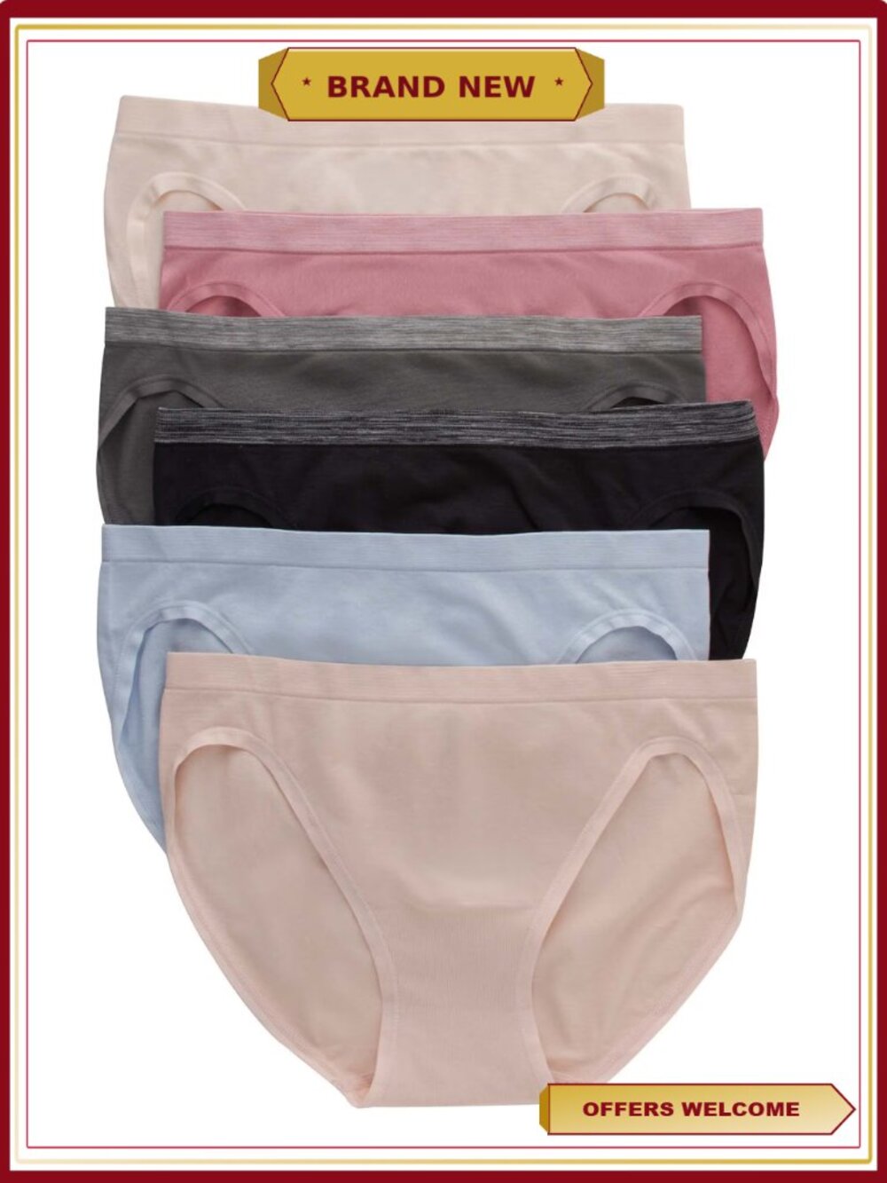 Women's Bikini Underwear 6-Pack Seamless Comfort